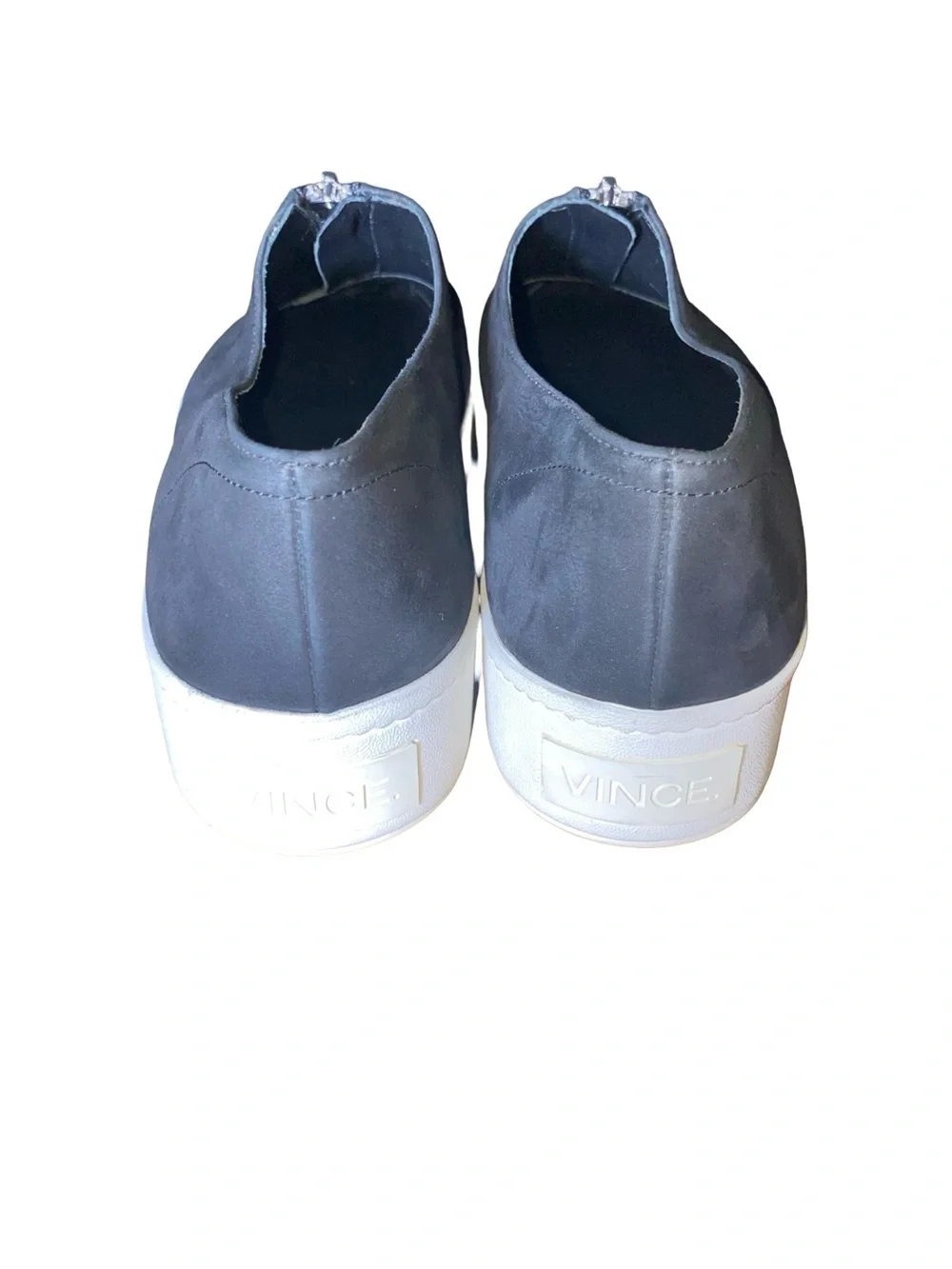 Vince Warner Black suede Leather Zip Front Platform Slip On Sneakers size 9